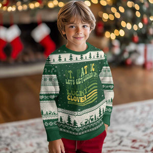 Lets Get Lucked Up Ugly Christmas Sweater Funny St Patricks Day TS12 Forest Green Beige Print Your Wear