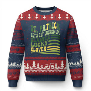 Lets Get Lucked Up Ugly Christmas Sweater Funny St Patricks Day TS12 Navy Red Print Your Wear