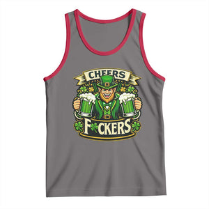 Cheers Fckers Tank Top Funny Leprechaun St Patricks Day Party TS12 Deep Heather Red Print Your Wear