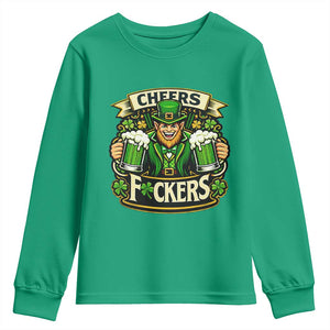 Cheers Fckers Youth Sweatshirt Funny Leprechaun St Patricks Day Party TS12 Irish Green Print Your Wear