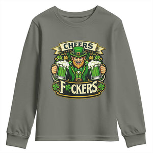 Cheers Fckers Youth Sweatshirt Funny Leprechaun St Patricks Day Party TS12 Military Green Print Your Wear