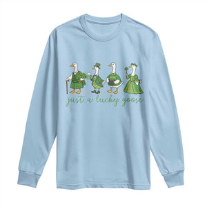 Just A Lucky Goose Long Sleeve Shirt Funny St Patricks Day Irish Gift TS12 Light Blue Print Your Wear