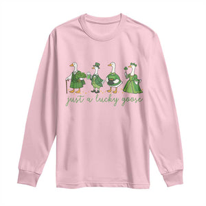 Just A Lucky Goose Long Sleeve Shirt Funny St Patricks Day Irish Gift TS12 Light Pink Print Your Wear