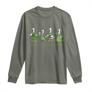Just A Lucky Goose Long Sleeve Shirt Funny St Patricks Day Irish Gift TS12 Military Green Print Your Wear