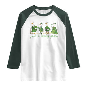Just A Lucky Goose Raglan Shirt Funny St Patricks Day Irish Gift TS12 White Dark Forest Green Print Your Wear