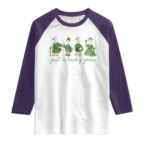 Just A Lucky Goose Raglan Shirt Funny St Patricks Day Irish Gift TS12 White Purple Print Your Wear
