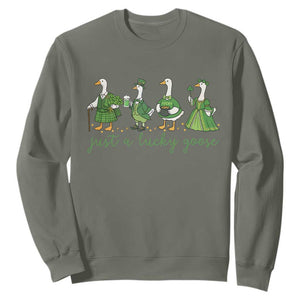 Just A Lucky Goose Sweatshirt Funny St Patricks Day Irish Gift TS12 Military Green Print Your Wear