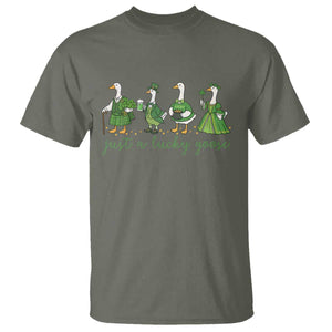 Just A Lucky Goose T Shirt Funny St Patricks Day Irish Gift TS12 Military Green Print Your Wear