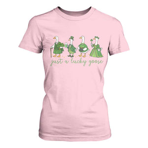Just A Lucky Goose T Shirt For Women Funny St Patricks Day Irish Gift TS12 Light Pink Print Your Wear