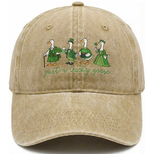 Just A Lucky Goose Washed Cotton Baseball Cap Funny St Patricks Day Irish Gift TS12 Print Your Wear
