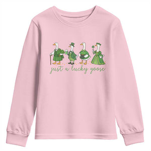 Just A Lucky Goose Youth Sweatshirt Funny St Patricks Day Irish Gift TS12 Light Pink Print Your Wear