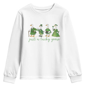 Just A Lucky Goose Youth Sweatshirt Funny St Patricks Day Irish Gift TS12 White Print Your Wear