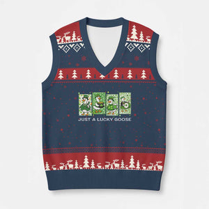 Just A Lucky Goose V-Neck Knit Sweater Vest Funny Irish Crew St Patricks Day TS12 Navy Red Print Your Wear
