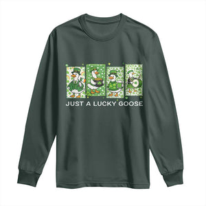Just A Lucky Goose Long Sleeve Shirt Funny Irish Crew St Patricks Day TS12 Dark Forest Green Print Your Wear