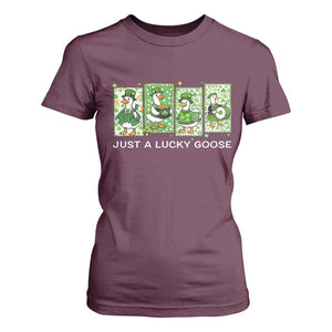 Just A Lucky Goose T Shirt For Women Funny Irish Crew St Patricks Day TS12 Maroon Print Your Wear