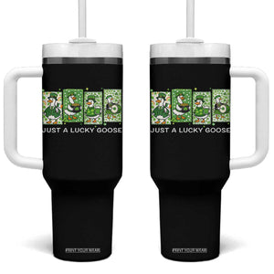 Just A Lucky Goose Tumbler With Handle Funny Irish Crew St Patricks Day TS12 One Size: 40 oz Black Print Your Wear