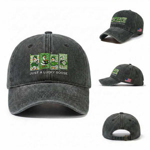 Just A Lucky Goose Washed Cotton Baseball Cap Funny Irish Crew St Patricks Day TS12 Washed Cap Universal Fit Dark Green Print Your Wear