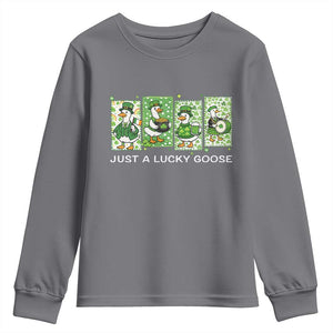 Just A Lucky Goose Youth Sweatshirt Funny Irish Crew St Patricks Day TS12 Charcoal Print Your Wear