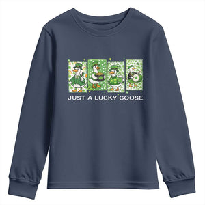 Just A Lucky Goose Youth Sweatshirt Funny Irish Crew St Patricks Day TS12 Navy Print Your Wear