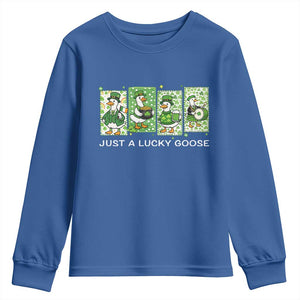 Just A Lucky Goose Youth Sweatshirt Funny Irish Crew St Patricks Day TS12 Royal Blue Print Your Wear