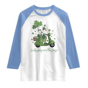 Lucky Goose On The Loose Raglan Shirt St Patricks Day Irish Pride TS12 White Carolina Blue Print Your Wear
