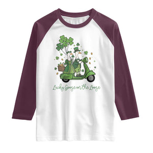 Lucky Goose On The Loose Raglan Shirt St Patricks Day Irish Pride TS12 White Maroon Print Your Wear