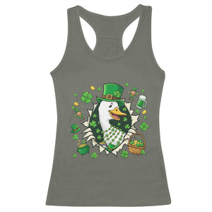 Funny Silly Irish Goose Racerback Tank Top St Patricks Day Celebration TS12 Military Green Print Your Wear