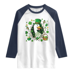 Funny Silly Irish Goose Raglan Shirt St Patricks Day Celebration TS12 White Navy Print Your Wear