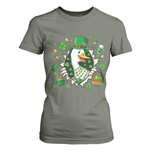 Funny Silly Irish Goose T Shirt For Women St Patricks Day Celebration TS12 Military Green Print Your Wear