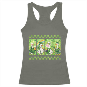 Funny Silly Irish Goose Racerback Tank Top St Patricks Day Goose Lover Gift TS12 Military Green Print Your Wear