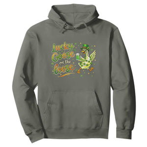 Retro Clover Duck Hoodie Lucky Goose On The Loose TS12 Military Green Print Your Wear