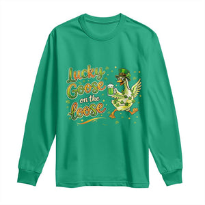Retro Clover Duck Long Sleeve Shirt Lucky Goose On The Loose TS12 Irish Green Print Your Wear