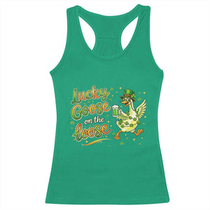Retro Clover Duck Racerback Tank Top Lucky Goose On The Loose TS12 Irish Green Print Your Wear