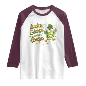 Retro Clover Duck Raglan Shirt Lucky Goose On The Loose TS12 White Maroon Print Your Wear