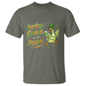 Retro Clover Duck T Shirt Lucky Goose On The Loose TS12 Military Green Print Your Wear