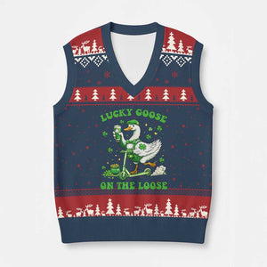 Funny Irish Goose Lover V-Neck Knit Sweater Vest Lucky Goose On The Loose TS12 Navy Red Print Your Wear