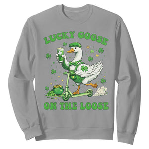 Funny Irish Goose Lover Sweatshirt Lucky Goose On The Loose TS12 Sport Gray Print Your Wear