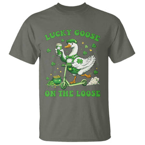 Funny Irish Goose Lover T Shirt Lucky Goose On The Loose TS12 Military Green Print Your Wear