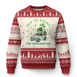 Off To Start The Shenanigans Ugly Christmas Sweater St Patricks Day Frog TS12 Beige Red Print Your Wear