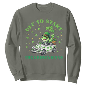 Off To Start The Shenanigans Sweatshirt St Patricks Day Frog TS12 Military Green Print Your Wear