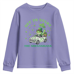 Off To Start The Shenanigans Youth Sweatshirt St Patricks Day Frog TS12 Violet Print Your Wear