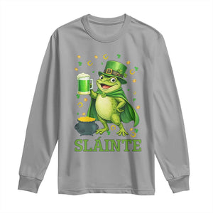 Funny Slainte Irish Frog Beer St Patricks Day Long Sleeve Shirt TS12 Sport Gray Print Your Wear