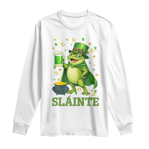 Funny Slainte Irish Frog Beer St Patricks Day Long Sleeve Shirt TS12 White Print Your Wear