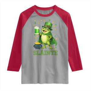 Funny Slainte Irish Frog Beer St Patricks Day Raglan Shirt TS12 Sport Gray Red Print Your Wear