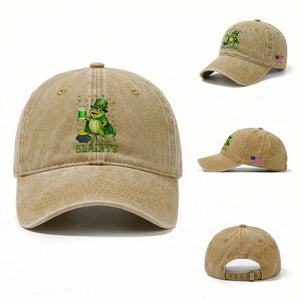 Funny Slainte Irish Frog Beer St Patricks Day Washed Cotton Baseball Cap TS12 Washed Cap Universal Fit Khaki Print Your Wear