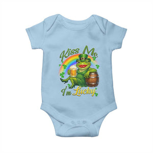 Funny Kiss Me I Am Lucky Baby Onesie St Patricks Day Frog TS12 Light Blue Print Your Wear