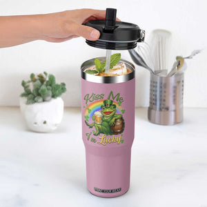 Funny Kiss Me I Am Lucky Flip Straw Tumbler St Patricks Day Frog TS12 One Size: 30 oz Light Pink Print Your Wear
