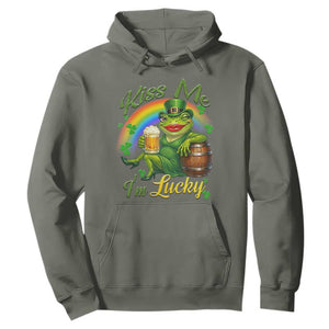 Funny Kiss Me I Am Lucky Hoodie St Patricks Day Frog TS12 Military Green Print Your Wear