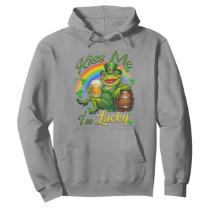 Funny Kiss Me I Am Lucky Hoodie St Patricks Day Frog TS12 Sport Gray Print Your Wear