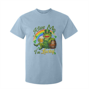 Funny Kiss Me I Am Lucky T Shirt For Kid St Patricks Day Frog TS12 Light Blue Print Your Wear